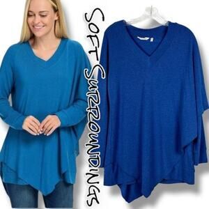 Soft Surroundings Madeleine Long Sleeve Asymmetrical Tunic Mykonos Blue Women XS